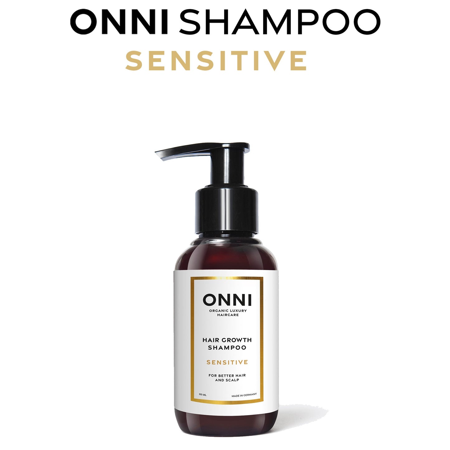 ONNI SENSITIVE Hair Growth Shampoo 100 ml for sensitive scalp, with Follicusan and moisturizing ingredients.
