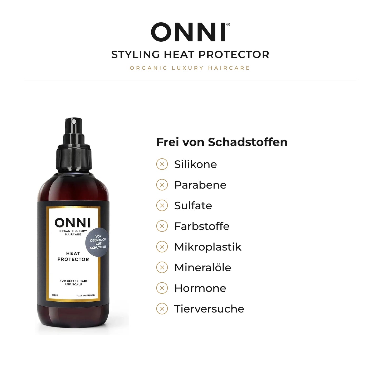 ONNI STYLING Heat Protector frei von Schadstoffen – ohne Silikone, Parabene, Sulfate