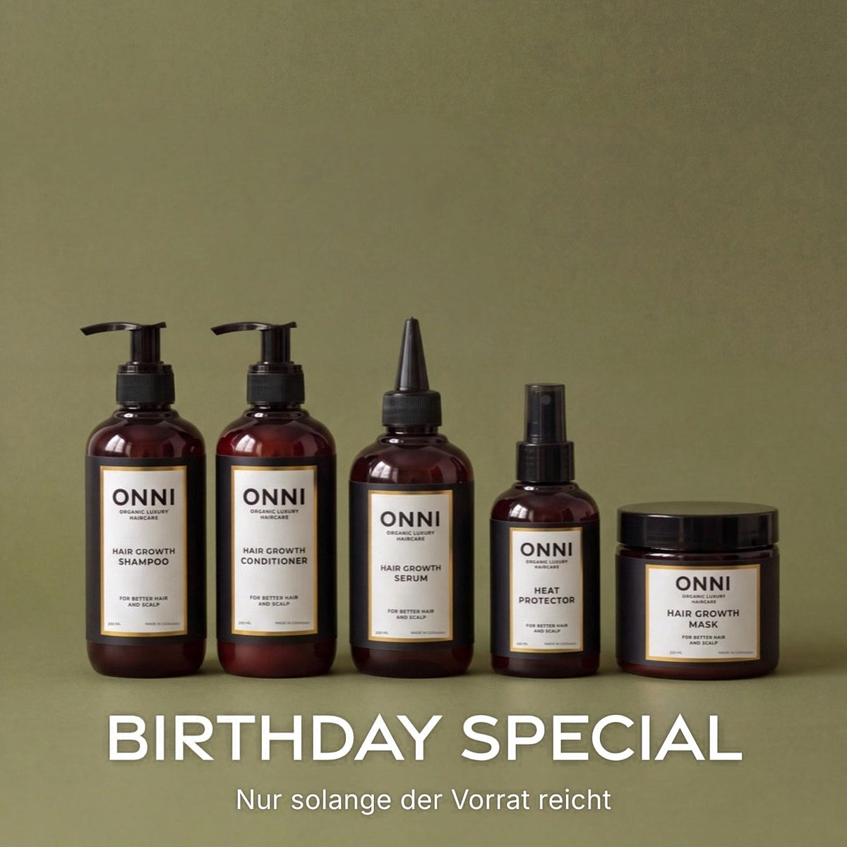 ONNI CLASSIC 5er Birthday Set: Shampoo, Conditioner, Serum, Heat Protector und Mask