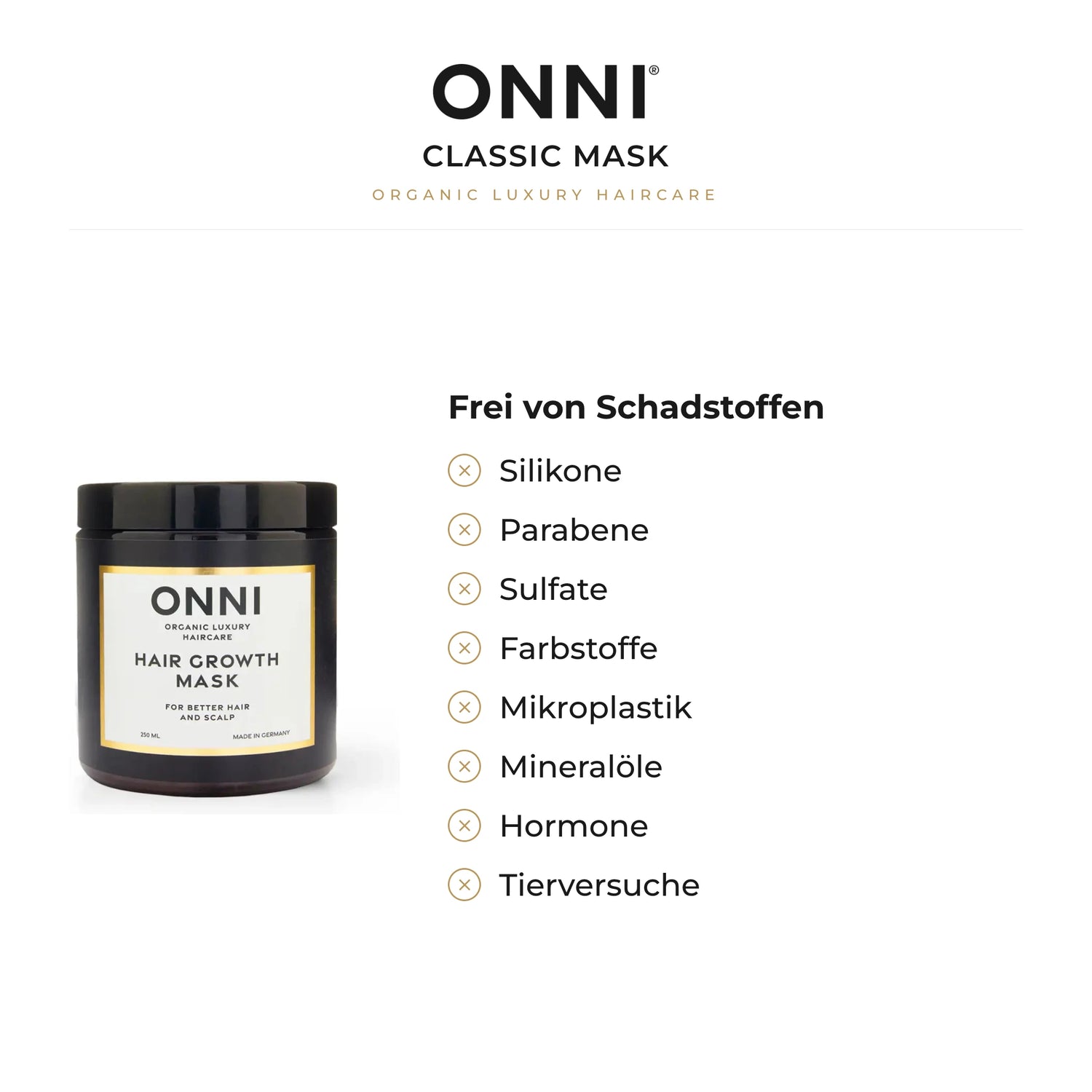 ONNI CLASSIC Mask frei von Schadstoffen – ohne Silikone, Parabene, Sulfate