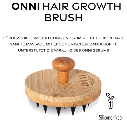ONNI Hair Growth Brush with bamboo handle, promotes scalp circulation and stimulates hair growth.