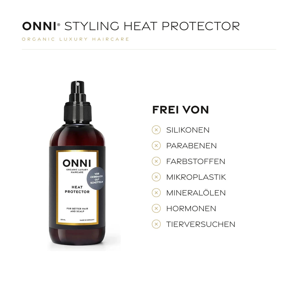 ONNI STYLING HEAT PROTECTOR frei von Silikonen, Parabenen, Farbstoffen, Mikroplastik, Mineralölen, Hormonen und Tierversuchen