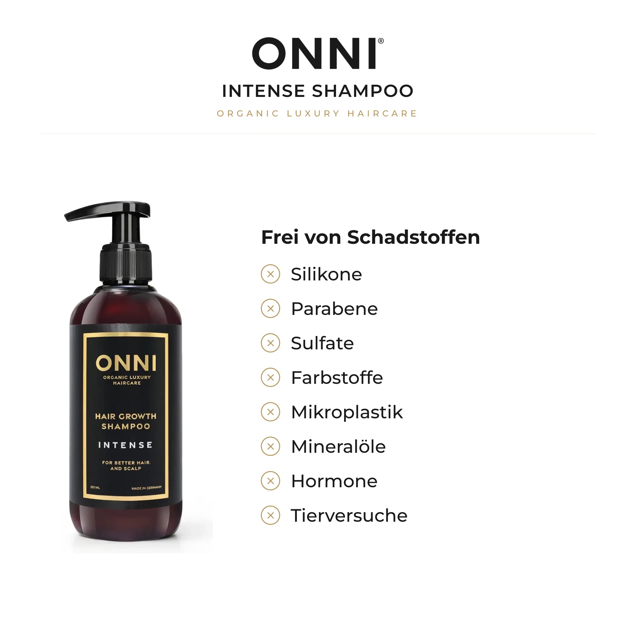 ONNI INTENSE Shampoo frei von Schadstoffen – ohne Silikone, Parabene, Sulfate