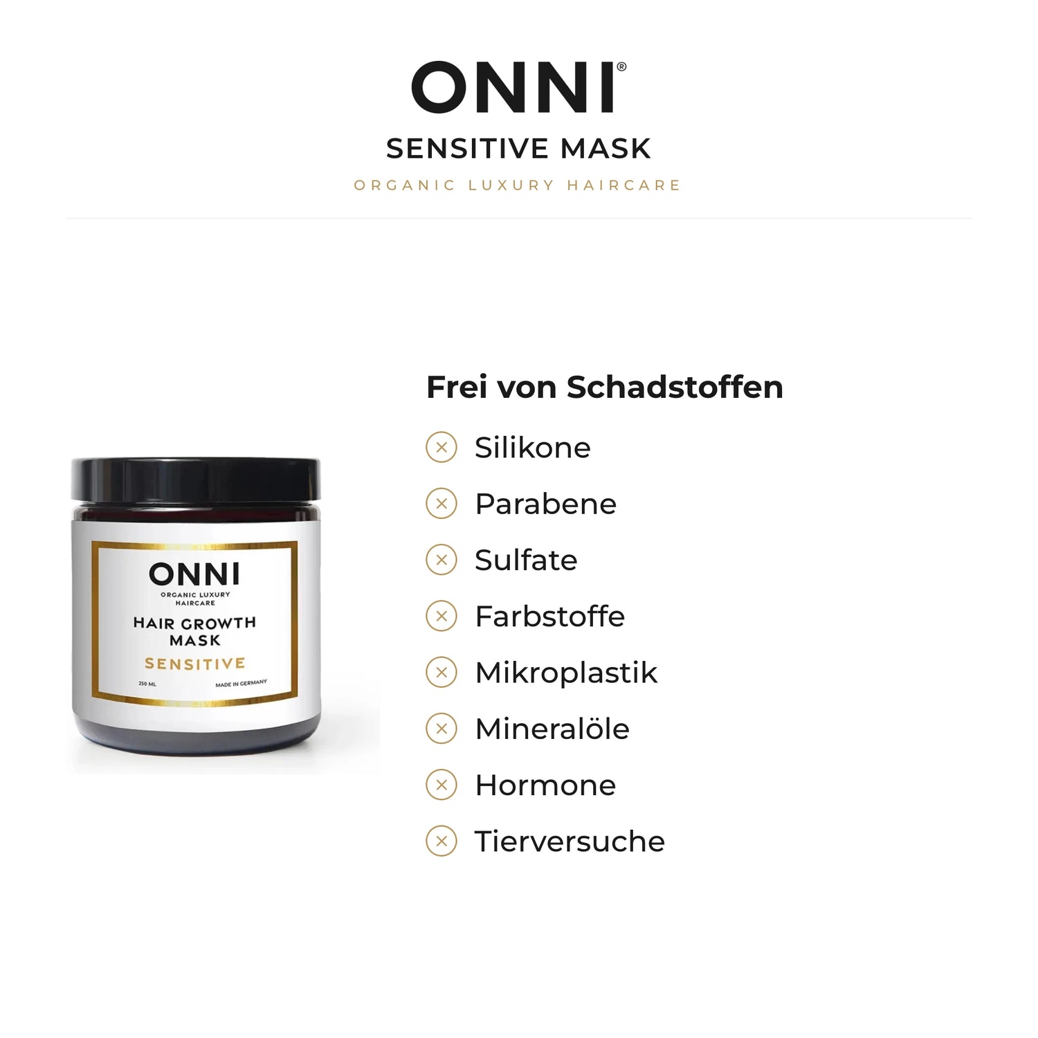 ONNI SENSITIVE Mask frei von Schadstoffen – ohne Silikone, Parabene, Sulfate