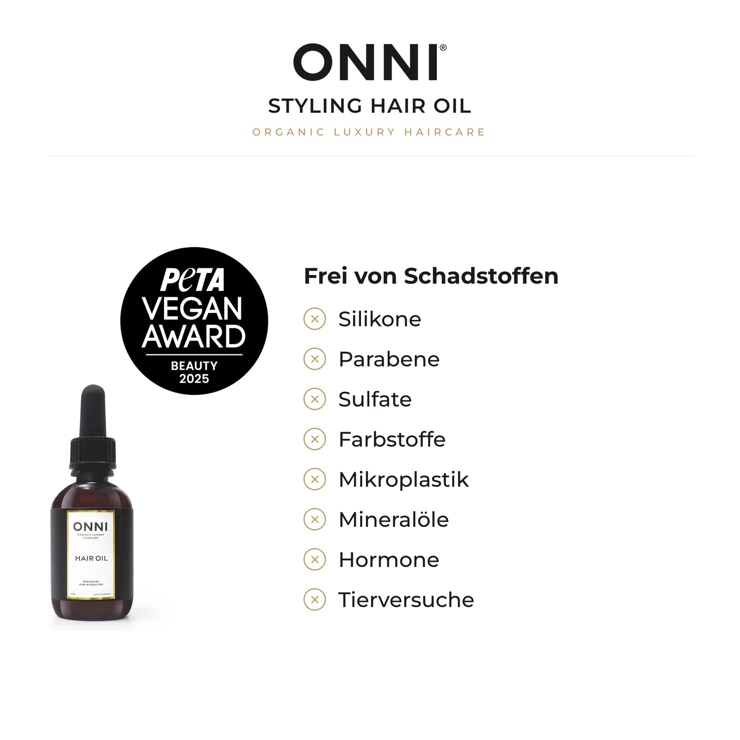 ONNI STYLING Hair Oil frei von Schadstoffen – ohne Silikone, Parabene, Sulfate