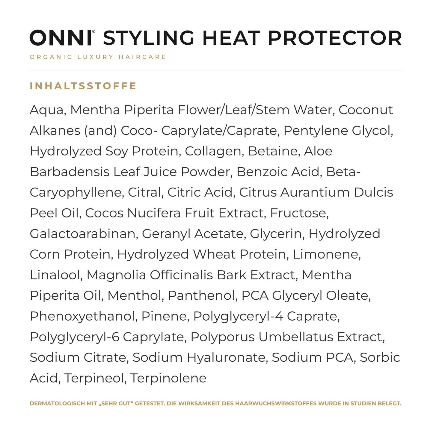 ONNI STYLING Heat Protector Inhaltsstoffe – vollständige INCI-Liste