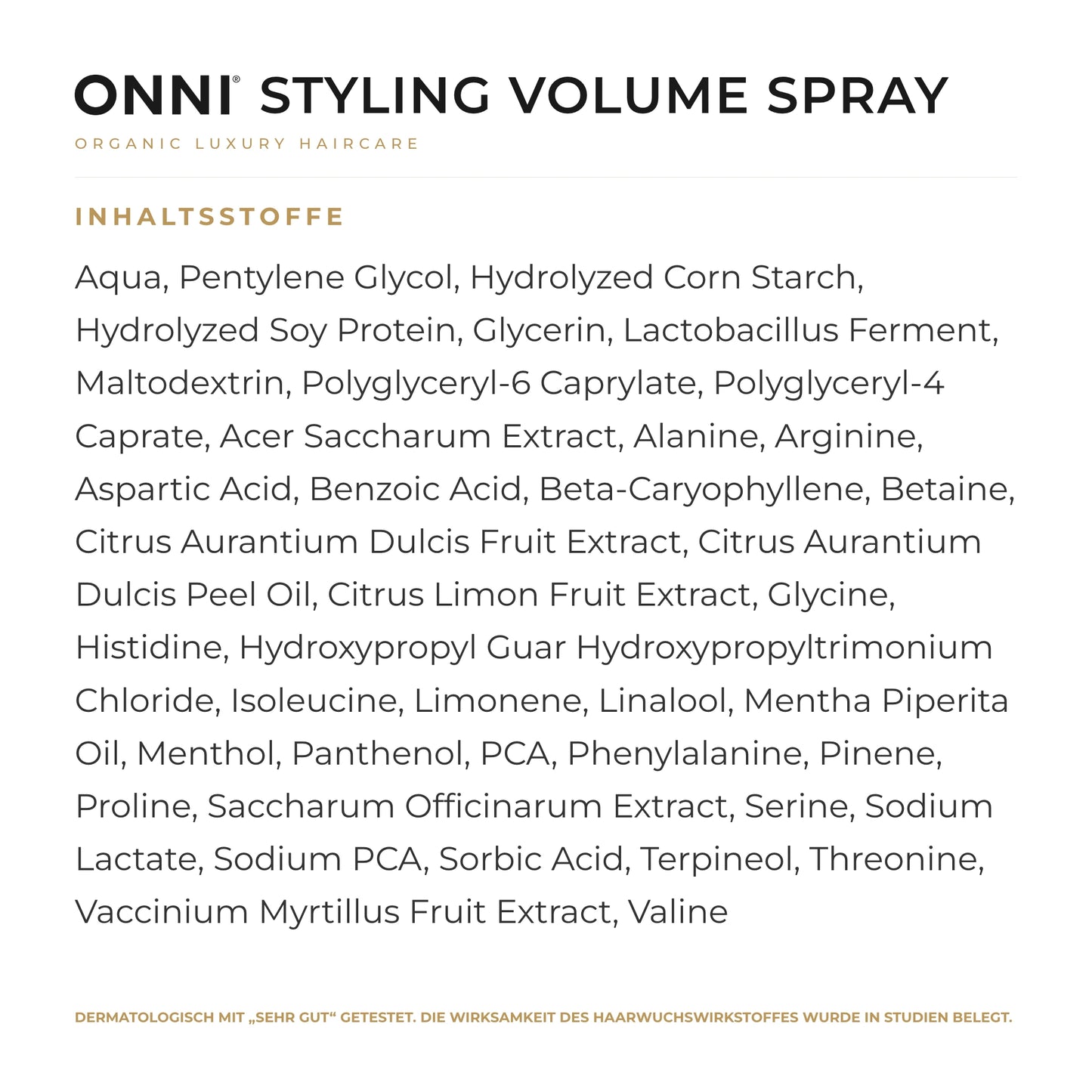 ONNI STYLING Volume Spray Inhaltsstoffe – vollständige INCI-Liste