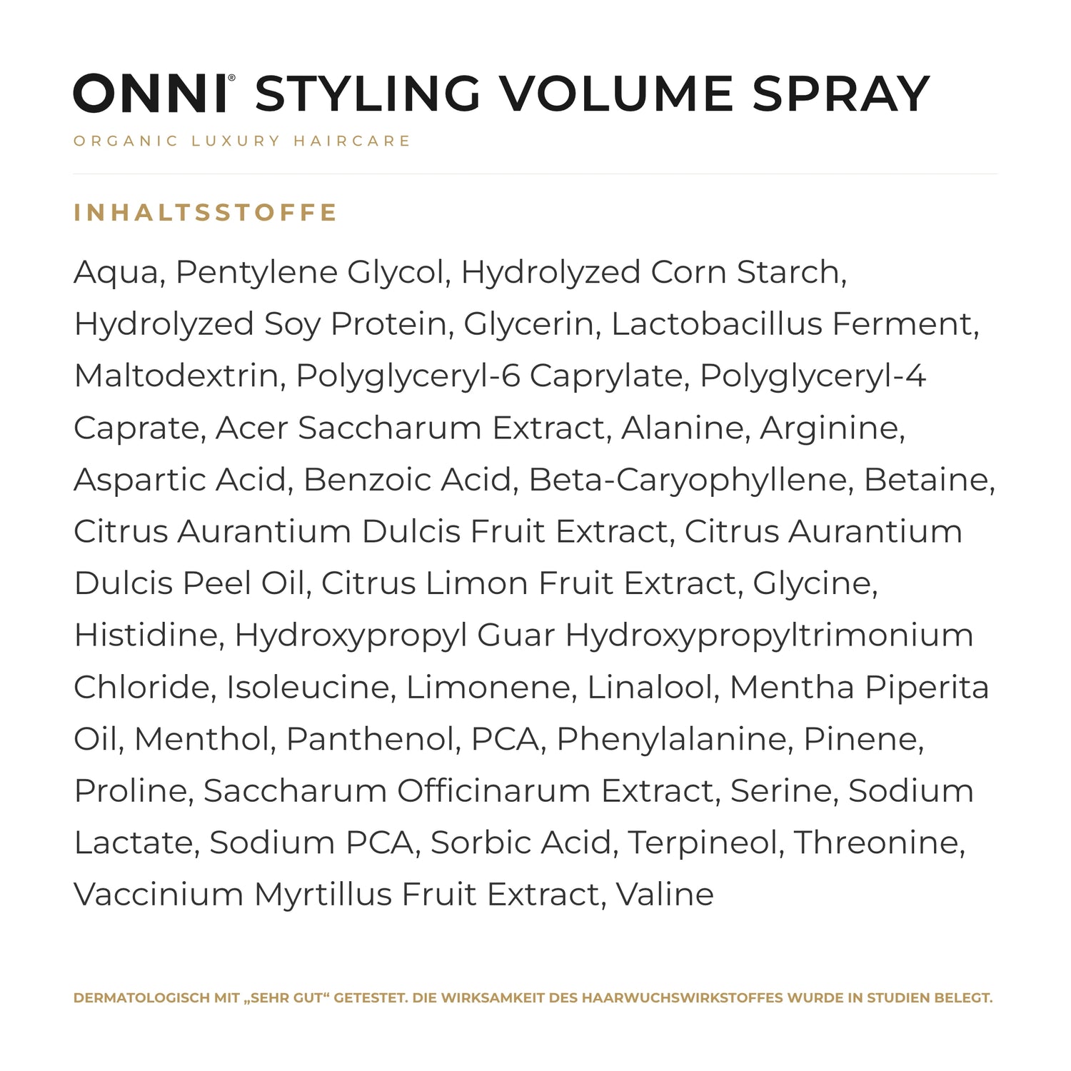 ONNI STYLING Volume Spray Inhaltsstoffe – vollständige INCI-Liste